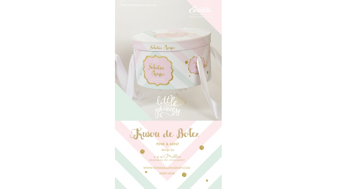 Trusou de botez pentru fete sau baieti modern, Pink & Mint 8